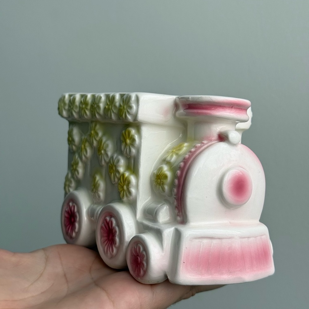 Vintage 60s Napco Porcelain Plant Pot Nursery Decor Train Japan - Picture 14 of 14
